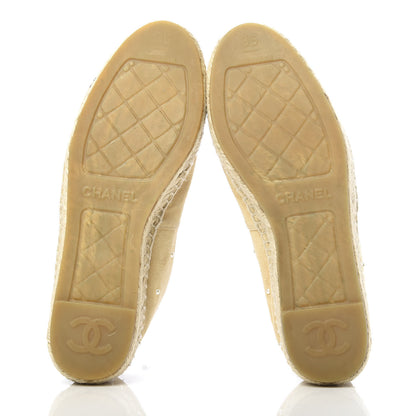 Chanel Suede Pearl CC Espadrilles 35 Beige Black 5 of 13