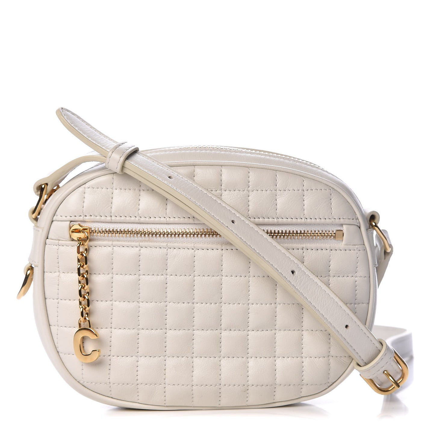 Calfskin Quilted Small C Charm Bag White