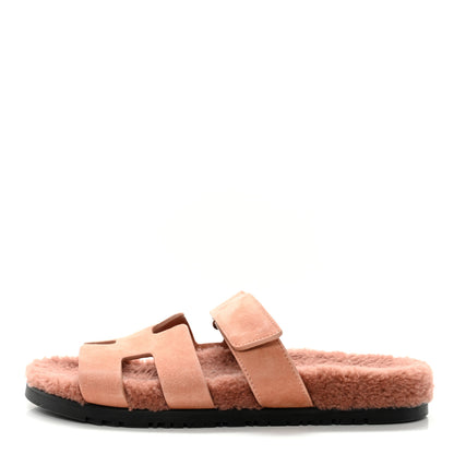 Hermes Suede Goatskin Woolskin Womens Chypre Sandals 41 Rose Aube 1 of 14