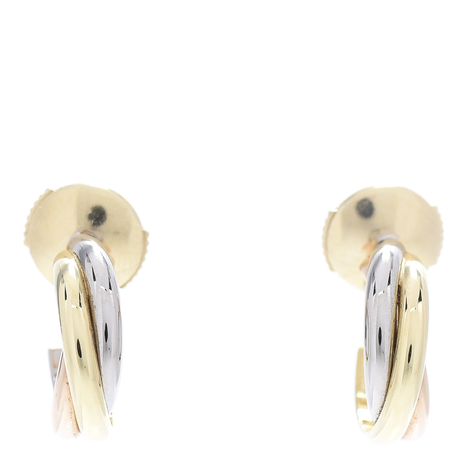 Cartier 18K Pink Yellow White Gold 13mm Trinity Hoop Earrings 1 of 6