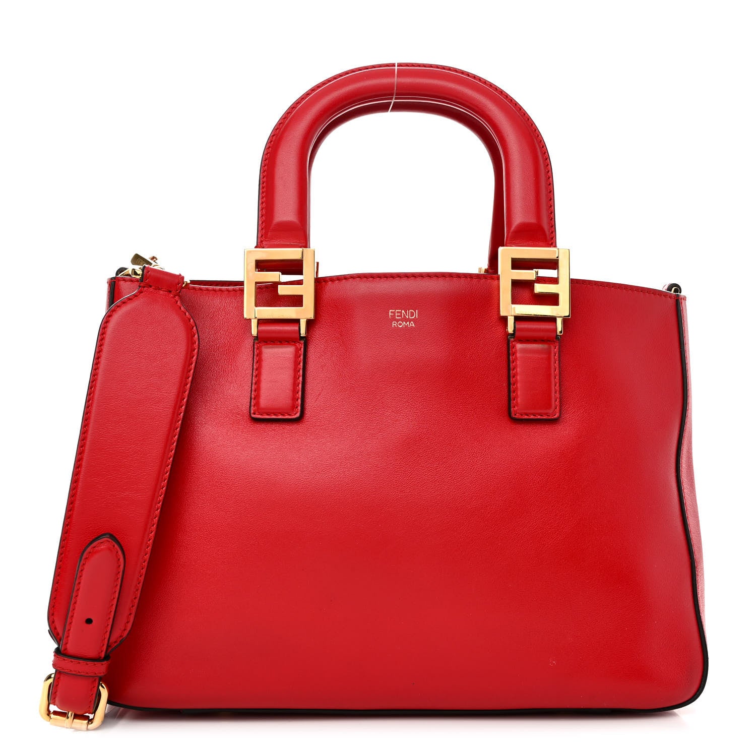 Fendi Vitello Glacier Small FF Tote Rosso Cardinale 1 of 10
