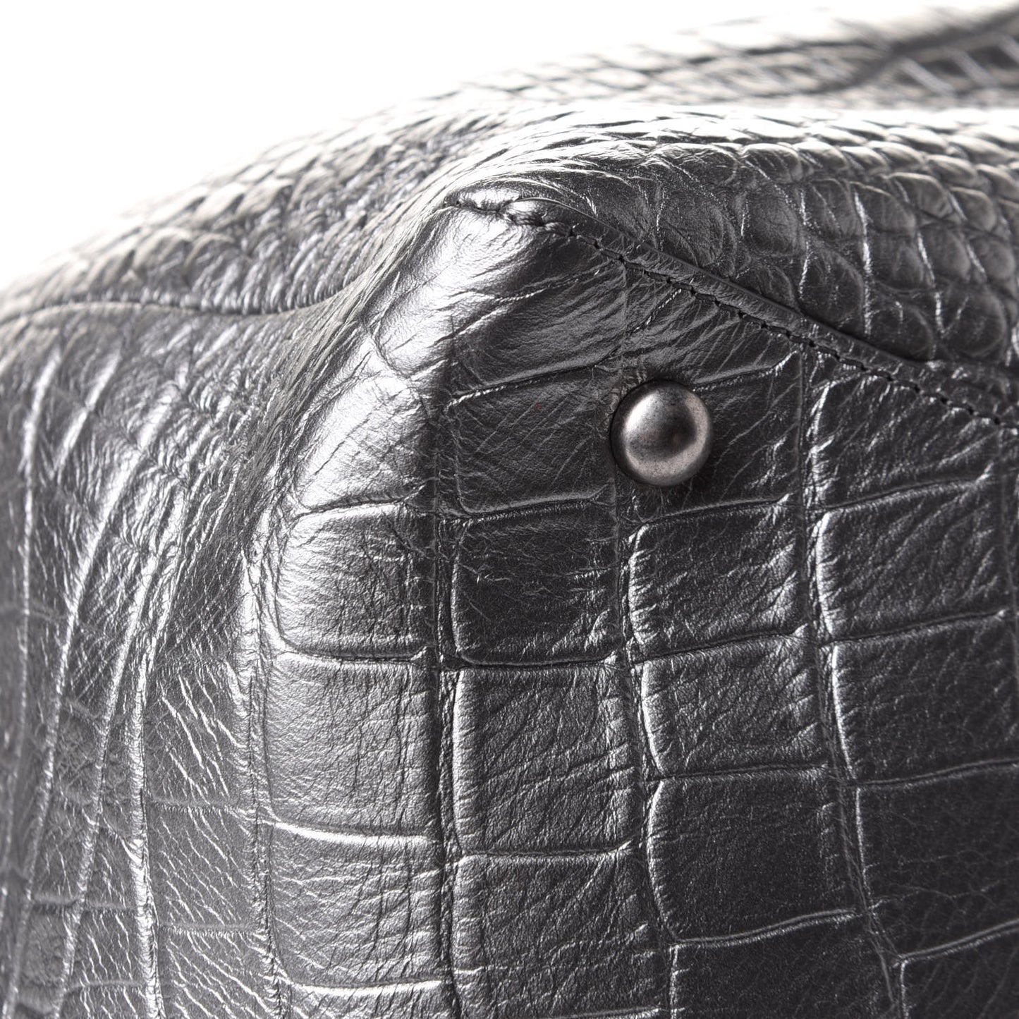Calfskin Crocodile Embossed Large Shopping Tote Silver
