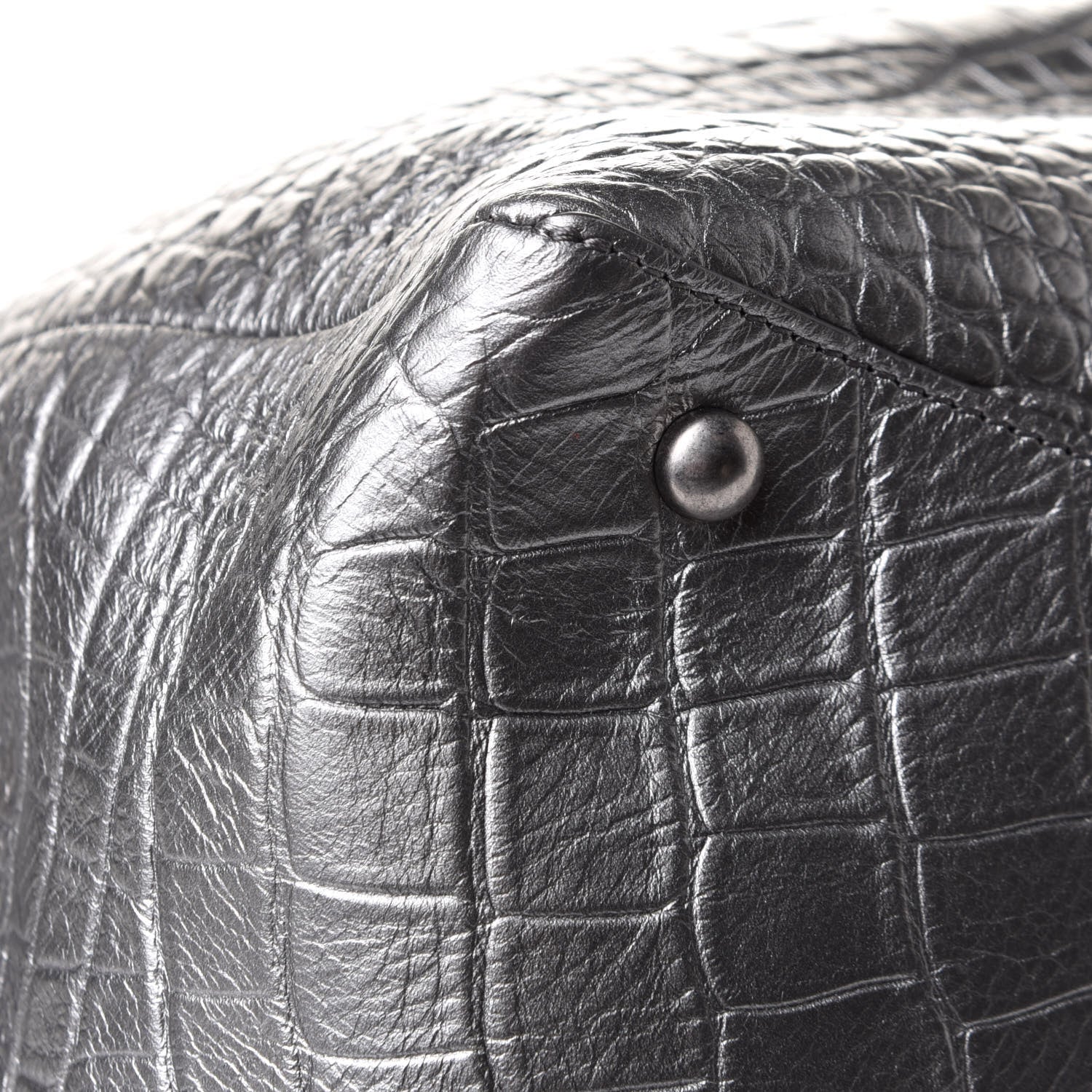 Chanel Calfskin Crocodile Embossed Large Shopping Tote Silver 10 of 11