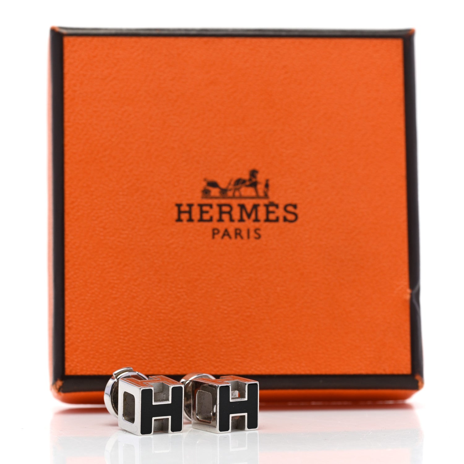 Hermes Palladium Lacquered Cage d'H Earrings Black 5 of 5