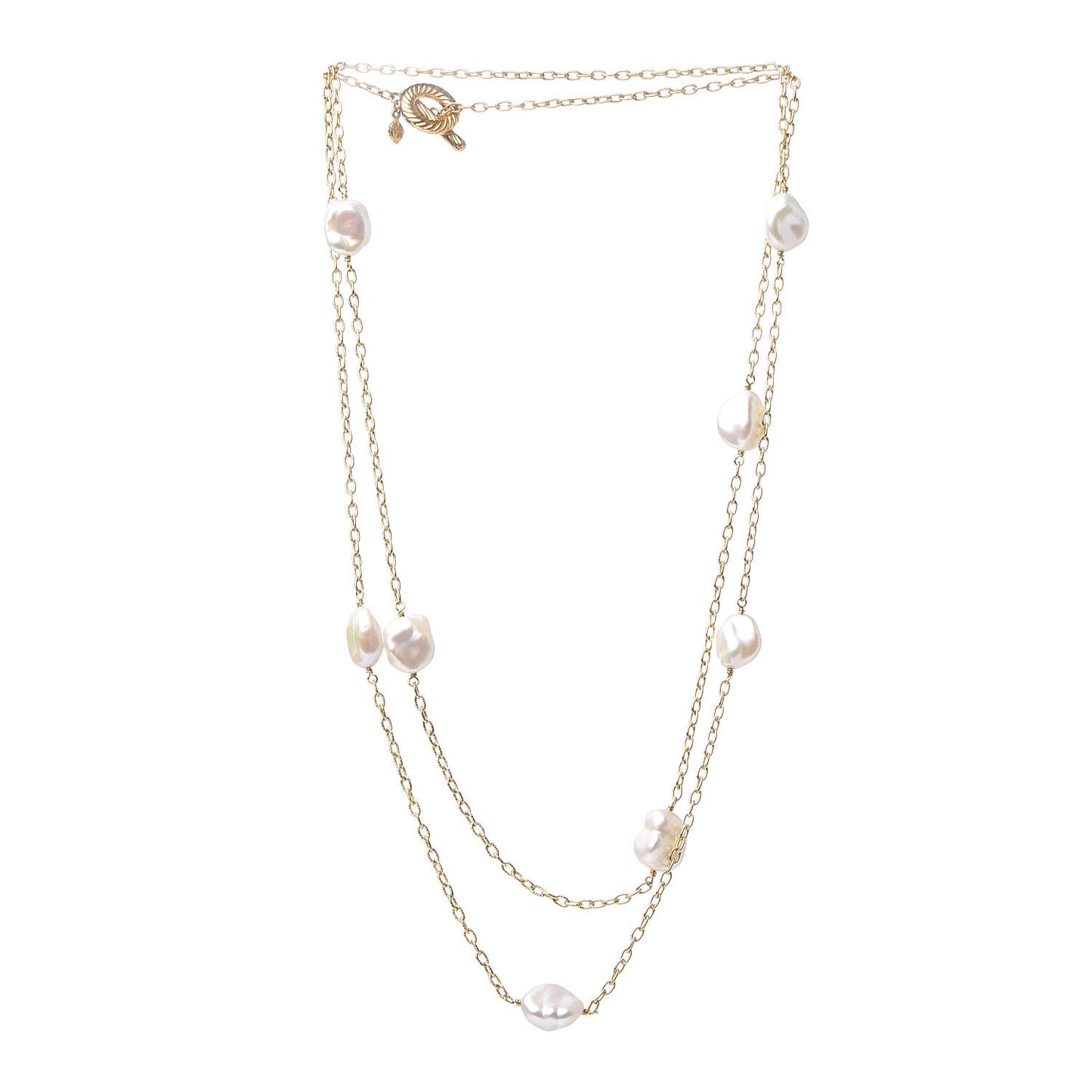 18K Yellow Gold Freshwater Pearl Station Chain Necklace
