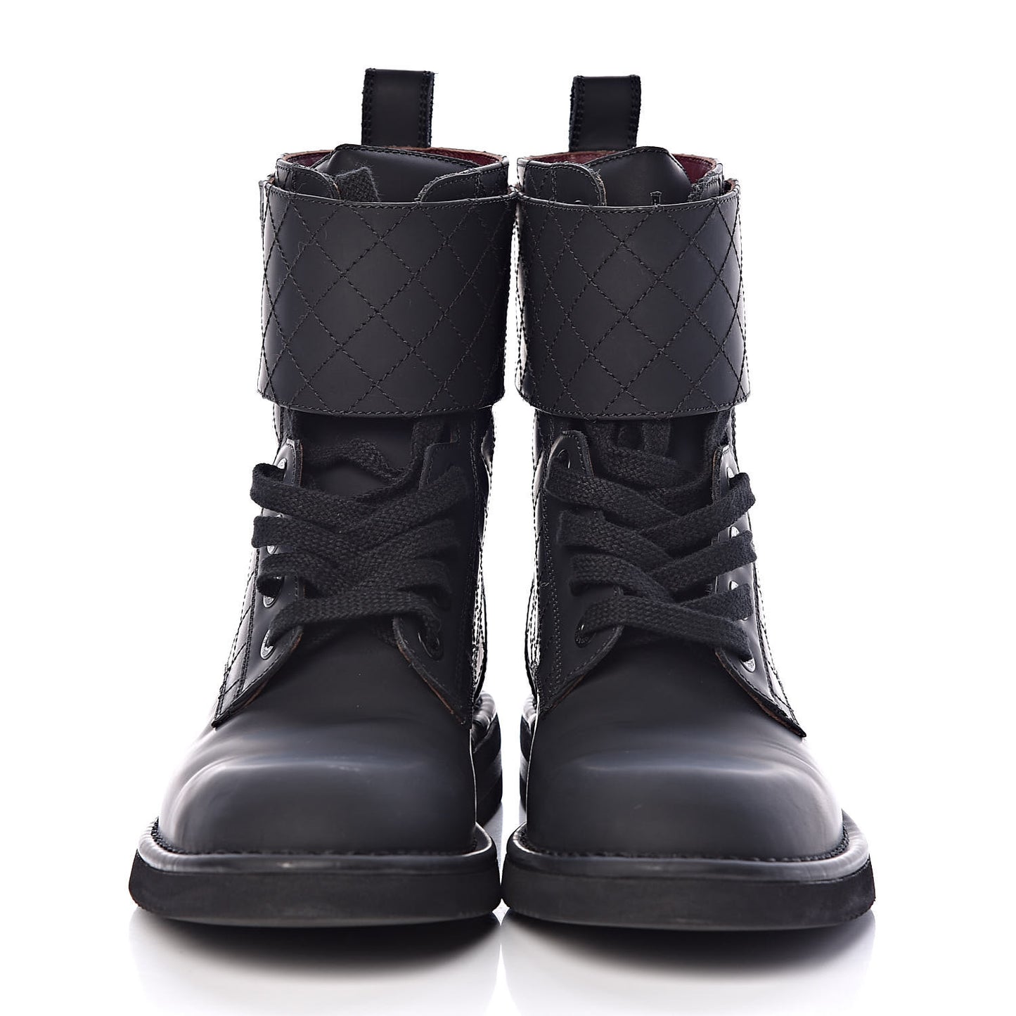 Gum Calfskin Quilted Combat Short Boots 39 Black