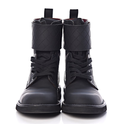 Chanel Gum Calfskin Quilted Combat Short Boots 39 Black 2 of 8
