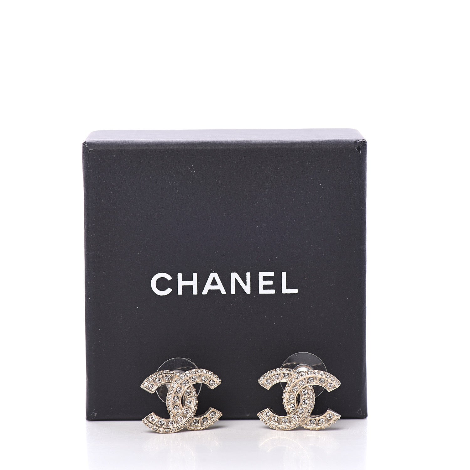 Chanel Crystal Timeless CC Earrings Light Gold 5 of 5