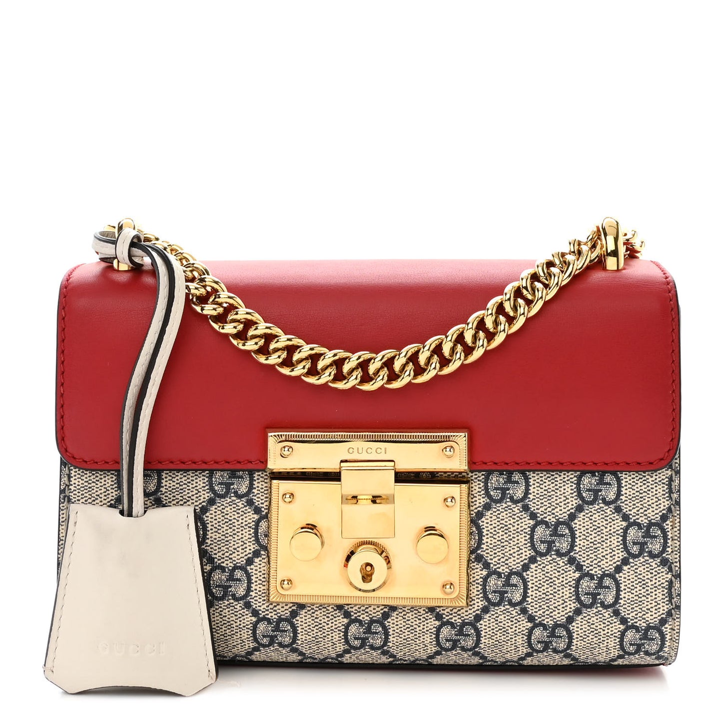 GG Supreme Monogram Moon Calfskin Small Padlock Shoulder Bag Beige Blue Hibiscus Red Mystic White
