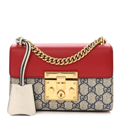 Gucci GG Supreme Monogram Moon Calfskin Small Padlock Shoulder Bag Beige Blue Hibiscus Red Mystic White 1 of 12