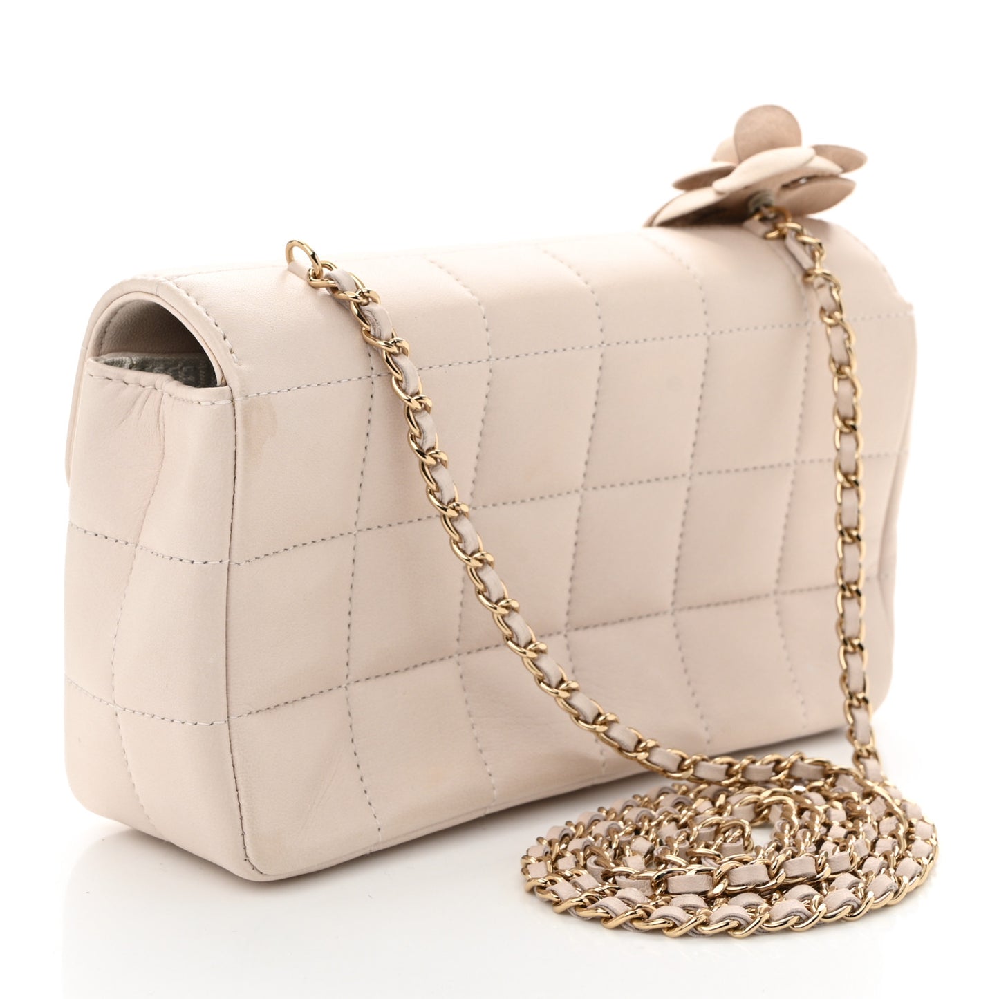 Lambskin Quilted Mini Chocolate Bar Camellia Flap Pink
