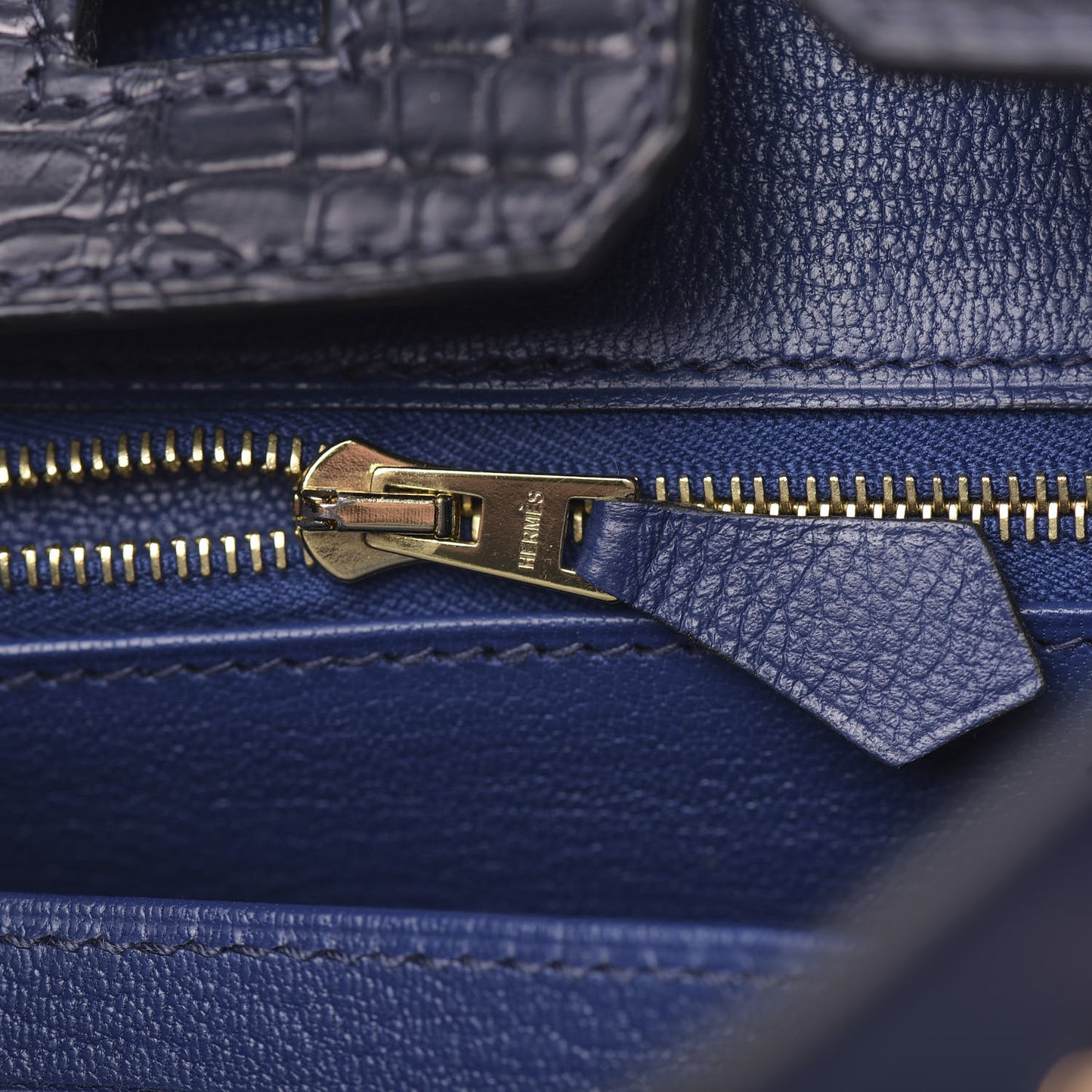Taurillon Novillo Matte Alligator Birkin Touch 25 Bleu Saphir Marine