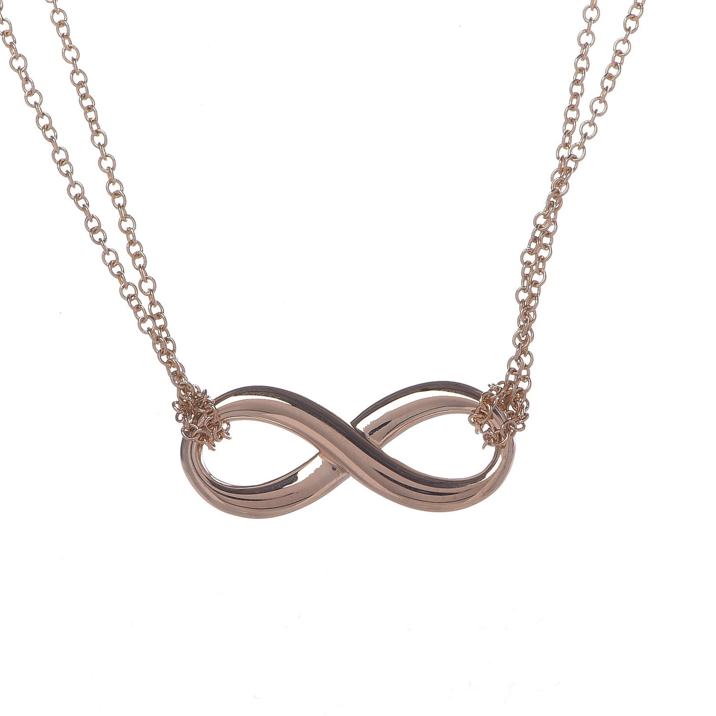18K Rose Gold Infinity Double Chain Pendant Necklace