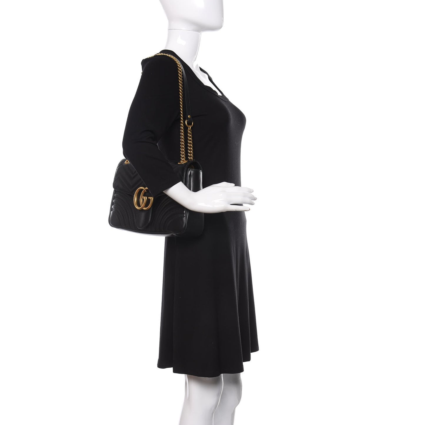 Calfskin Matelasse Medium GG Marmont Shoulder Bag Black