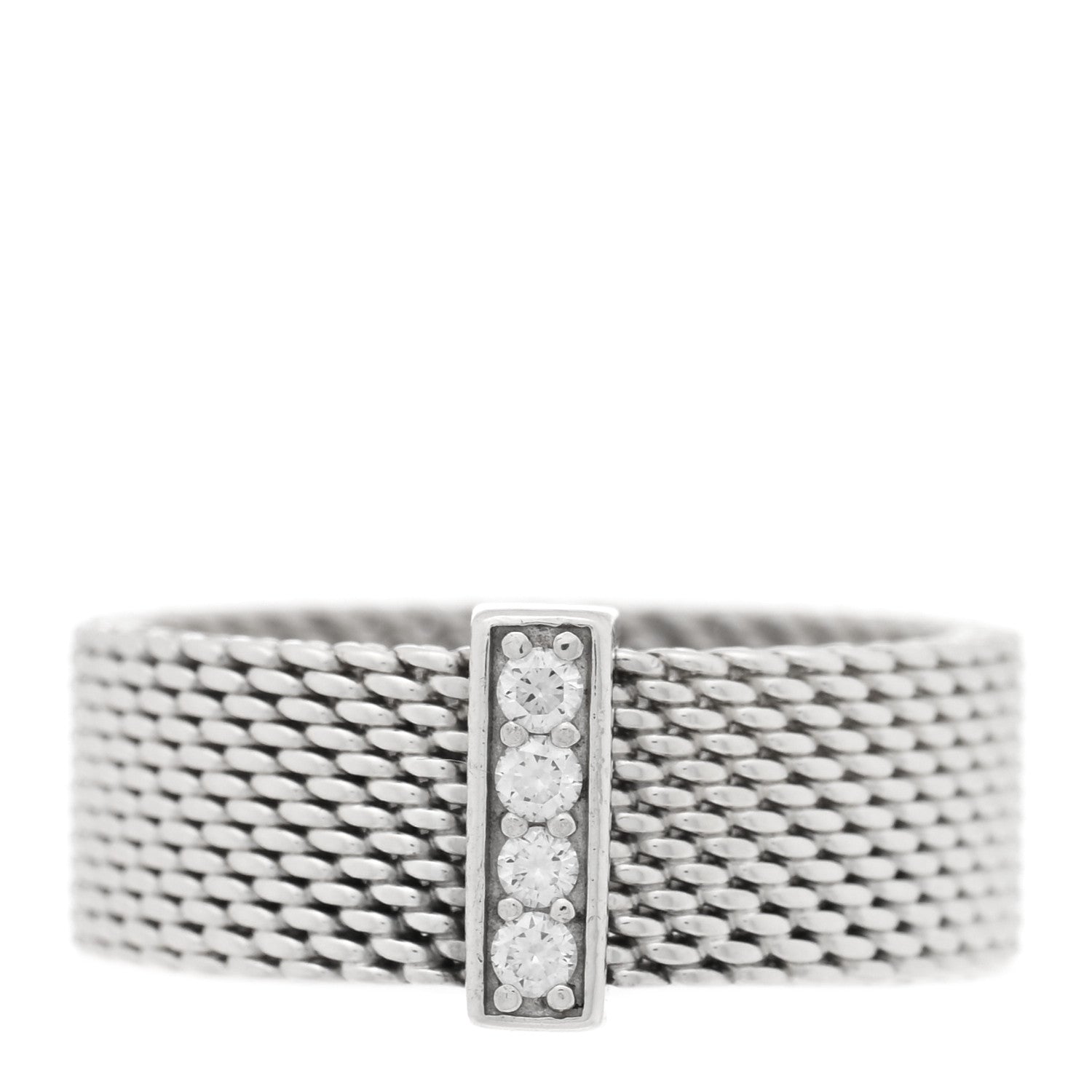 Tiffany Sterling Silver Diamond Somerset Mesh Ring 49 5 1 of 4