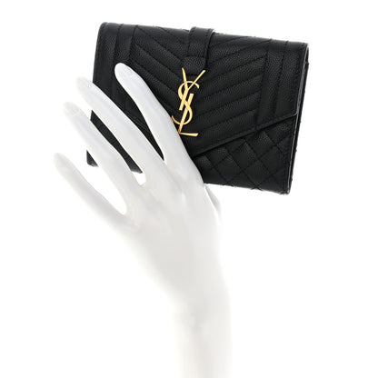 Saint Laurent Grain De Poudre Textured Mixed Matelasse Triquilt Small Monogram Envelope Wallet Black 2 of 8
