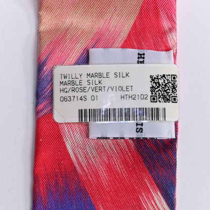 Hermes Silk Marble Silk Twilly Rose Vert Violet 8 of 8