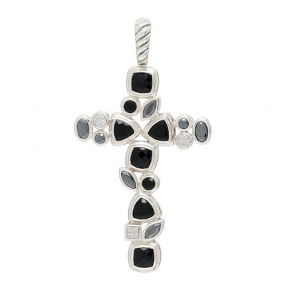 David Yurman Sterling Silver Diamond Black Onyx Hematine Mosaic Cross Pendant 1 of 5