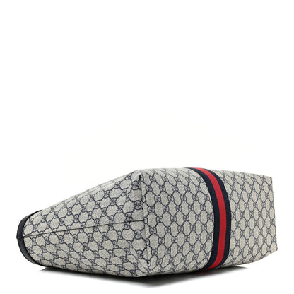 Gucci GG Supreme Monogram Textured Calfskin Web Medium Ophidia Shopping Tote Beige Blue 4 of 10