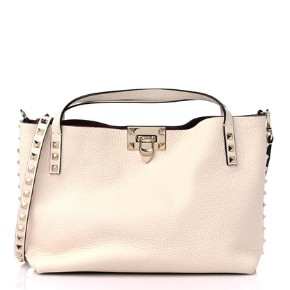 Valentino Garavani Grained Calfskin Small Rockstud Flip Lock Tote Light Ivory Rubino 3 of 9