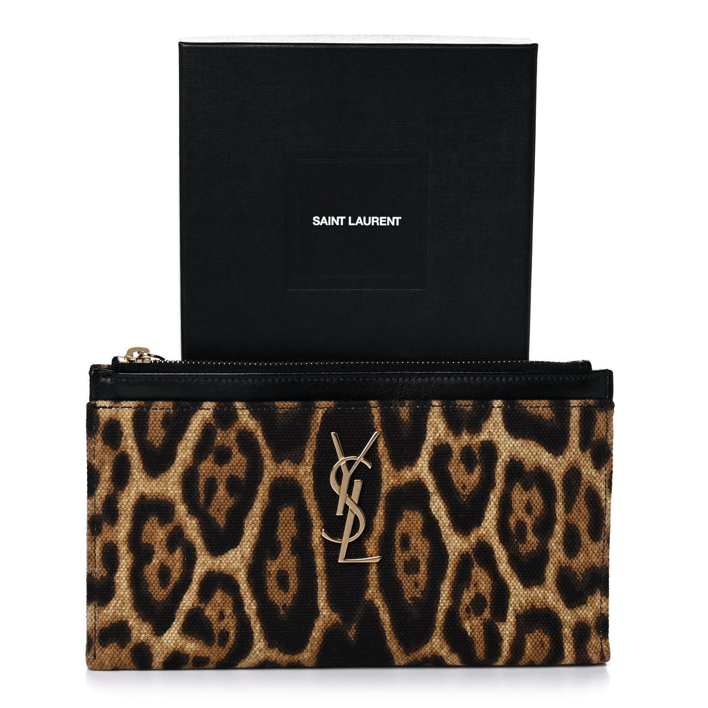 Canvas Calfskin Leopard Monogram Bill Pouch Natural