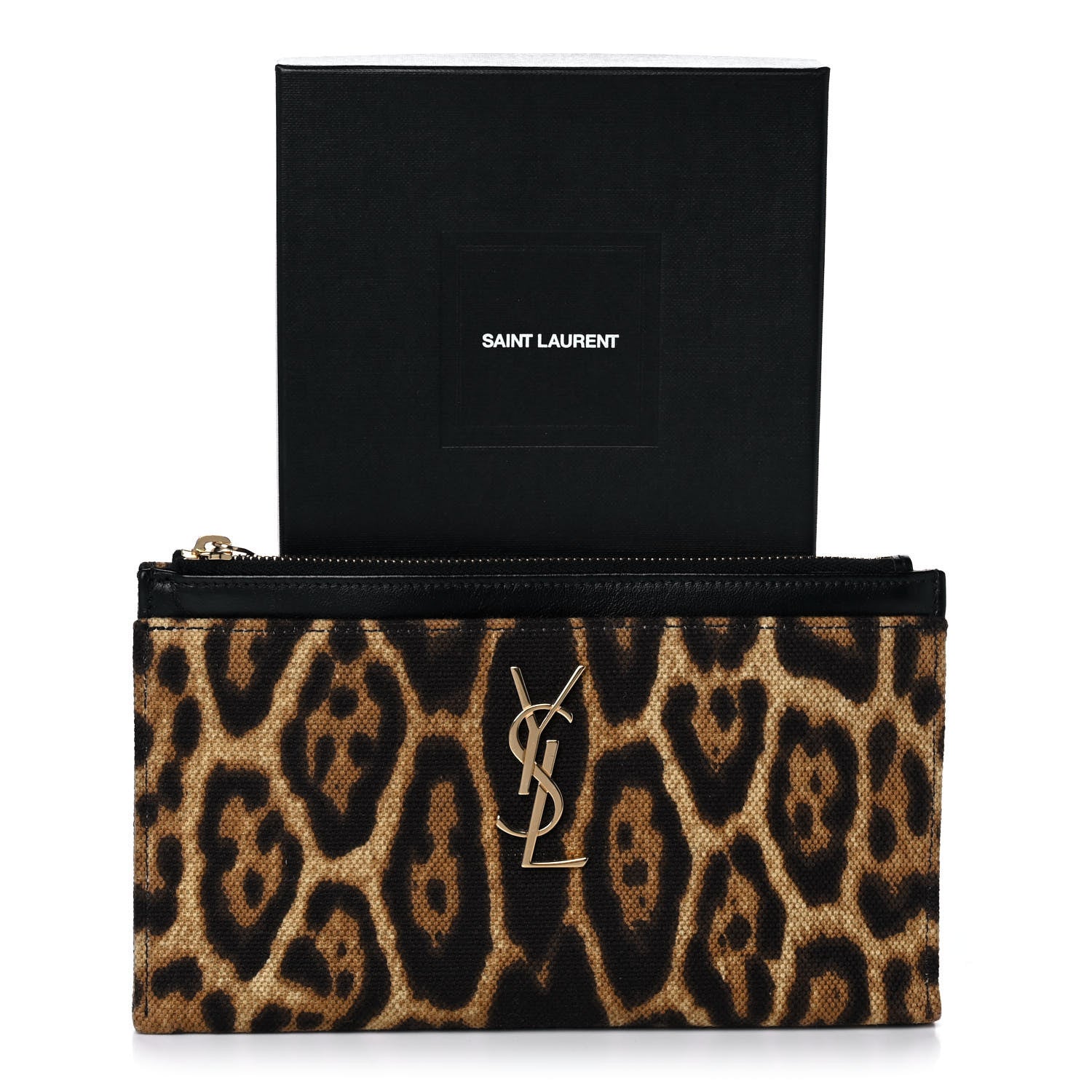 Saint Laurent Canvas Calfskin Leopard Monogram Bill Pouch Natural 9 of 9