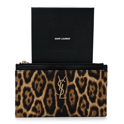 Saint Laurent Canvas Calfskin Leopard Monogram Bill Pouch Natural 9 of 9