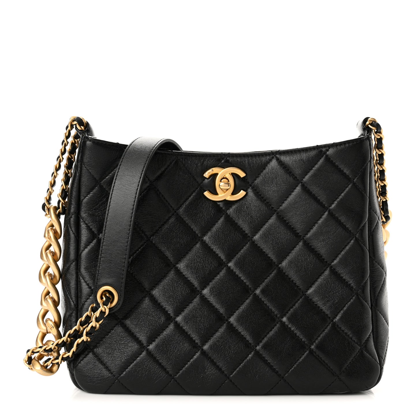 Lambskin Quilted Hobo Black