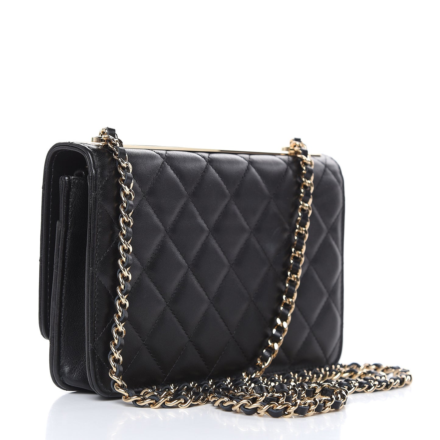 Lambskin Quilted Trendy CC Wallet On Chain WOC Black