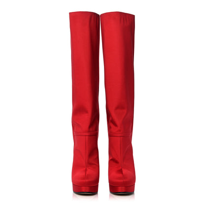 Gucci Twill Larius Knee High Boots 37 Heron Red 2 of 9