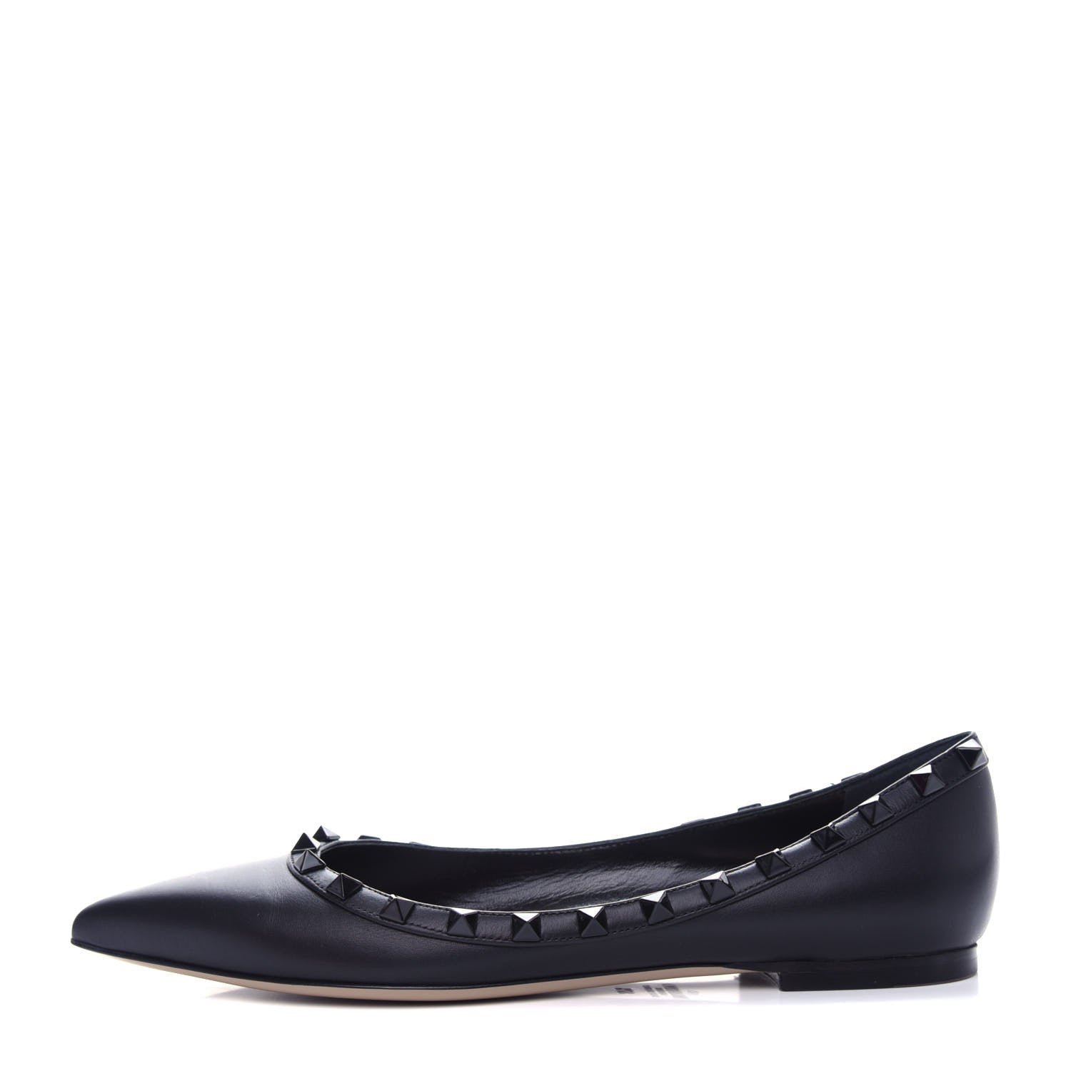 Valentino Garavani Calfskin Lacquered Monochrome Rockstud Ballerina Flats 37.5 Black 1 of 11