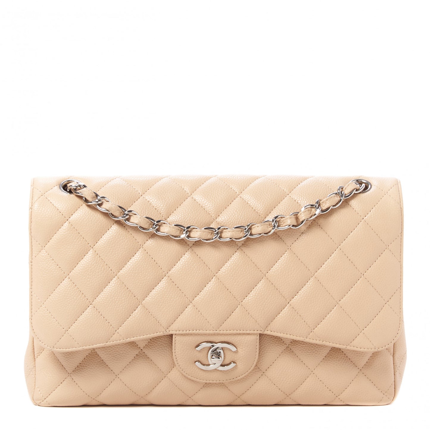 Caviar Quilted Jumbo Double Flap Beige Clair