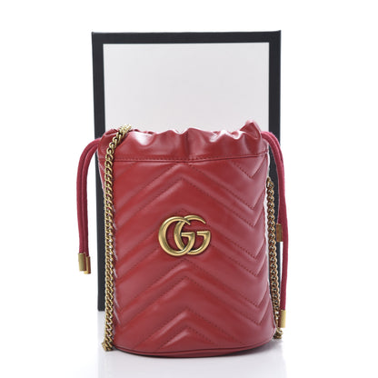 Gucci Calfskin Matelasse Mini GG Marmont 2.0 Bucket Bag Hibiscus Red 11 of 11