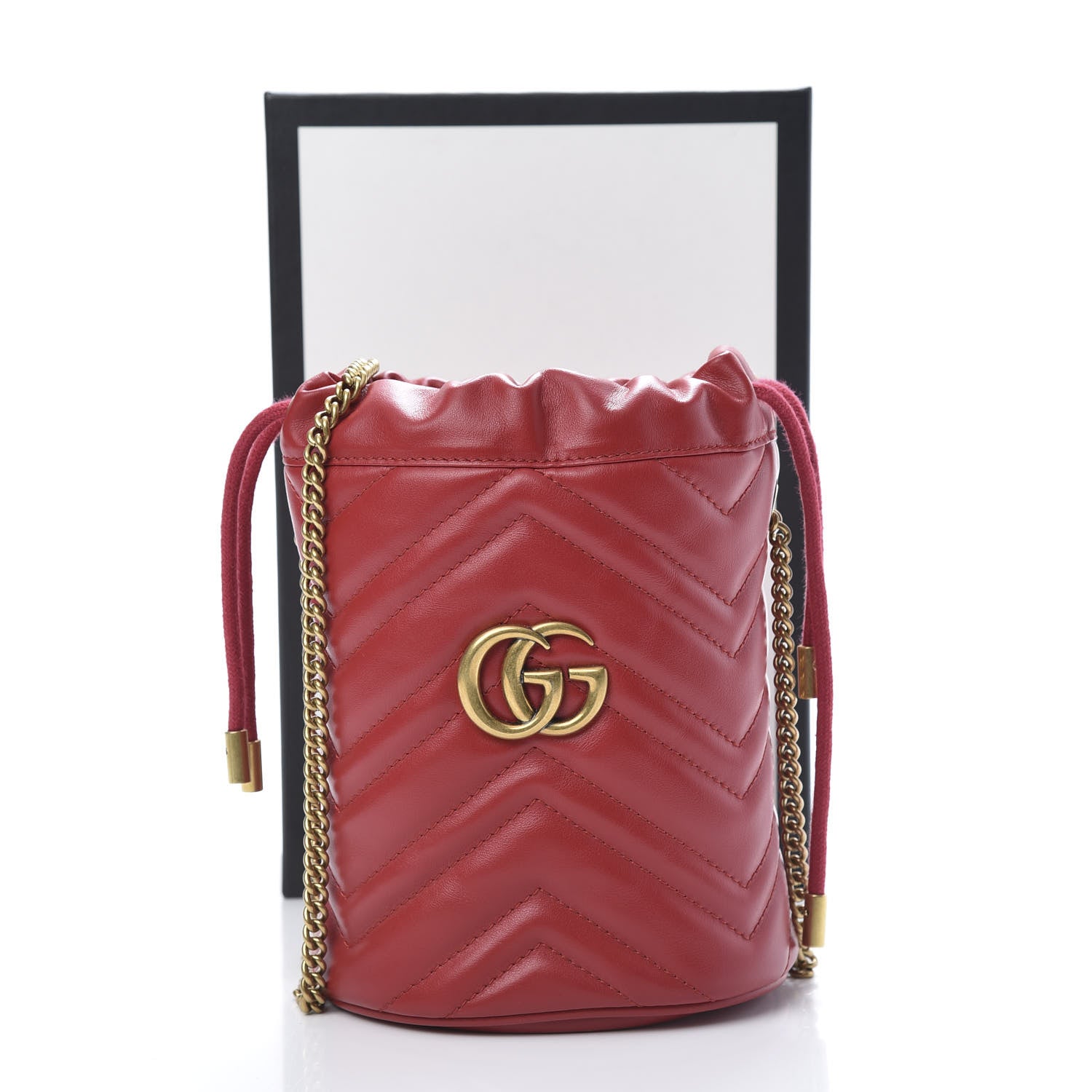 Gucci Calfskin Matelasse Mini GG Marmont 2.0 Bucket Bag Hibiscus Red 11 of 11