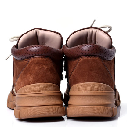 Gucci X SEGA Suede Calfskin GG Monogram Mens Flashtrek Sneakers 12 New Cuir Beige Ruggine 4 of 6
