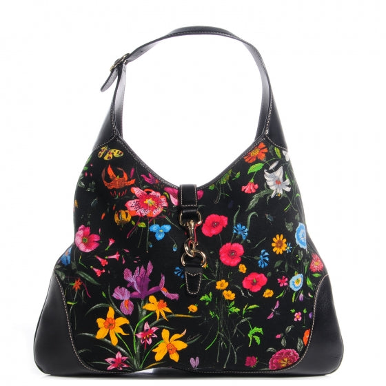 Gucci Canvas Floral Flora Jackie O Hobo Black 1 of 8