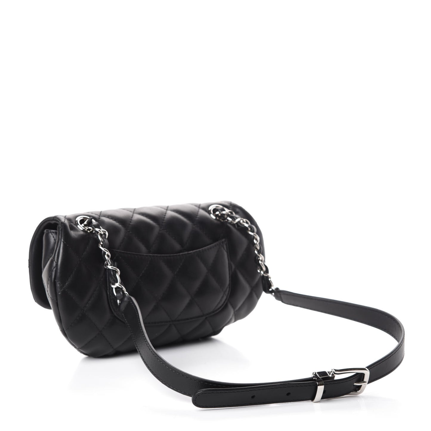 Calfskin Quilted CC Uniform Flap Belt Bag Black