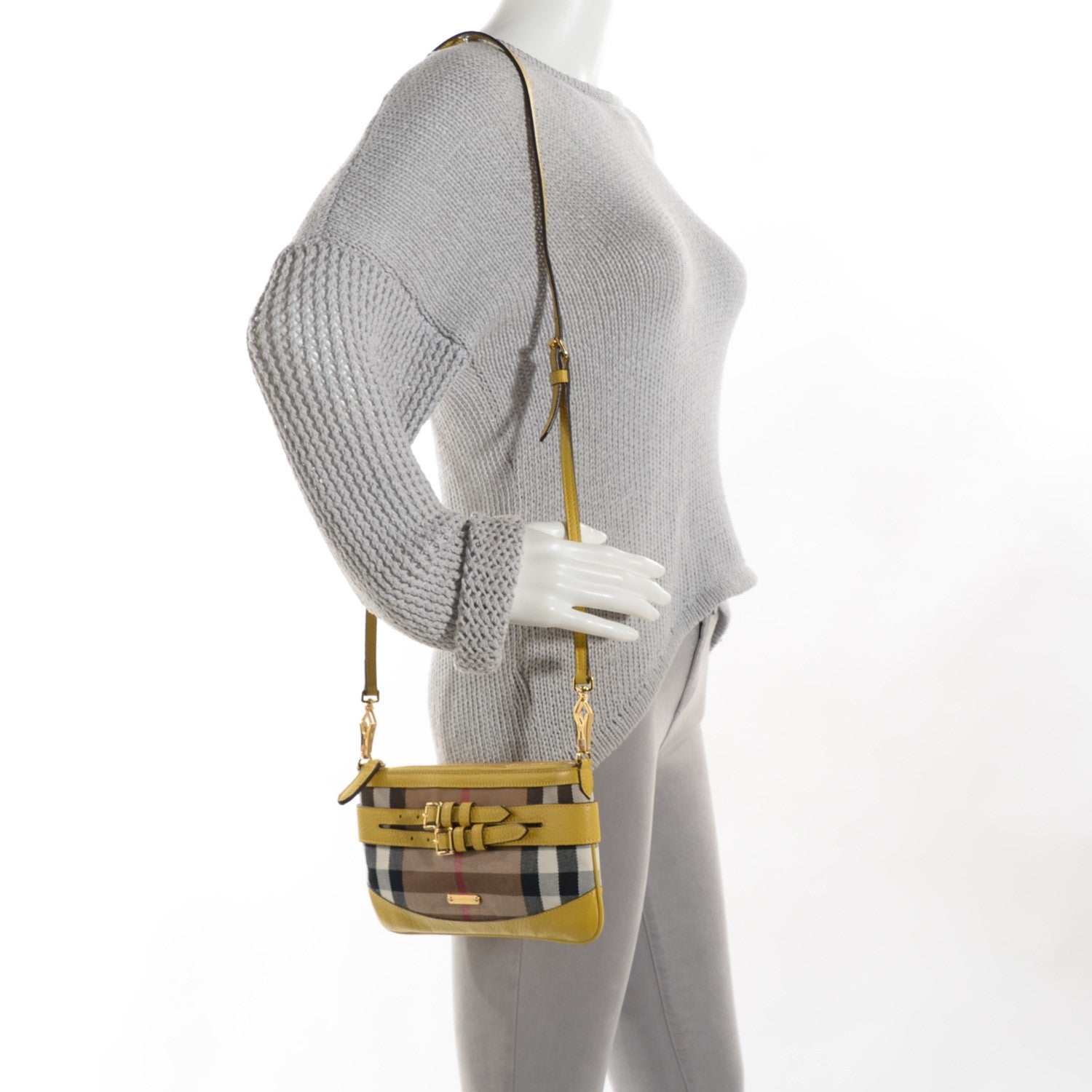 Burberry House Check Bridle Calfskin Peyton Crossbody Yellow 2 of 14
