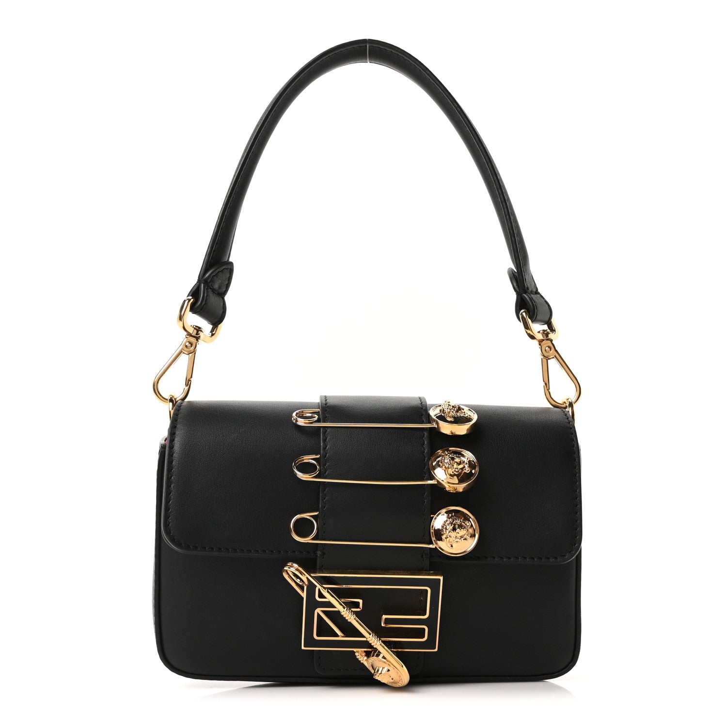 Fendi X VERSACE Vitello Seta Fendace Mini Brooch Baguette Black 1 of 9