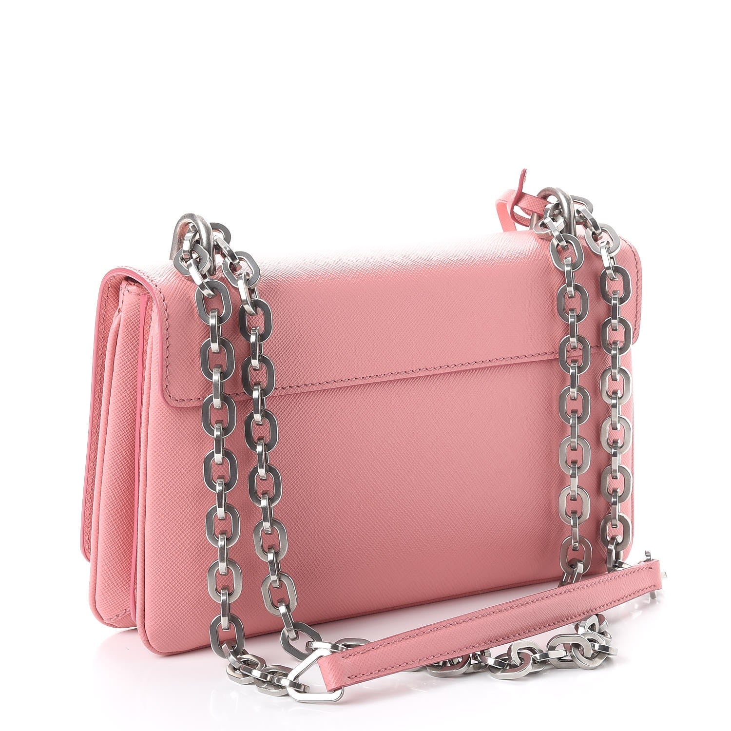 Prada Saffiano Lux Lock Flap Chain Shoulder Bag Petalo 3 of 8