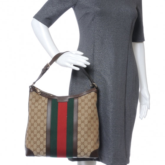 Gucci Monogram Vintage Web Medium Hobo Dark Brown 2 of 11