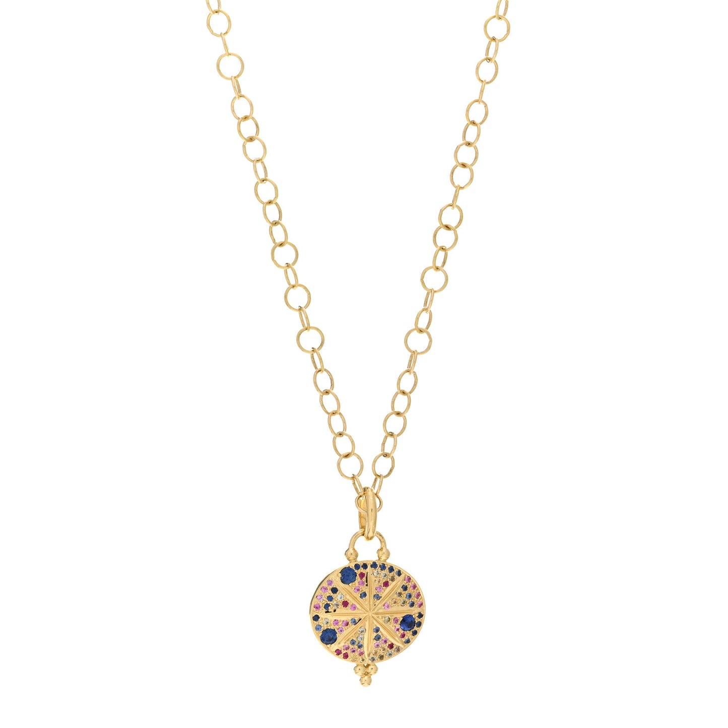 18K Yellow Gold Sapphire Ruby Sorcerer Pendant Necklace