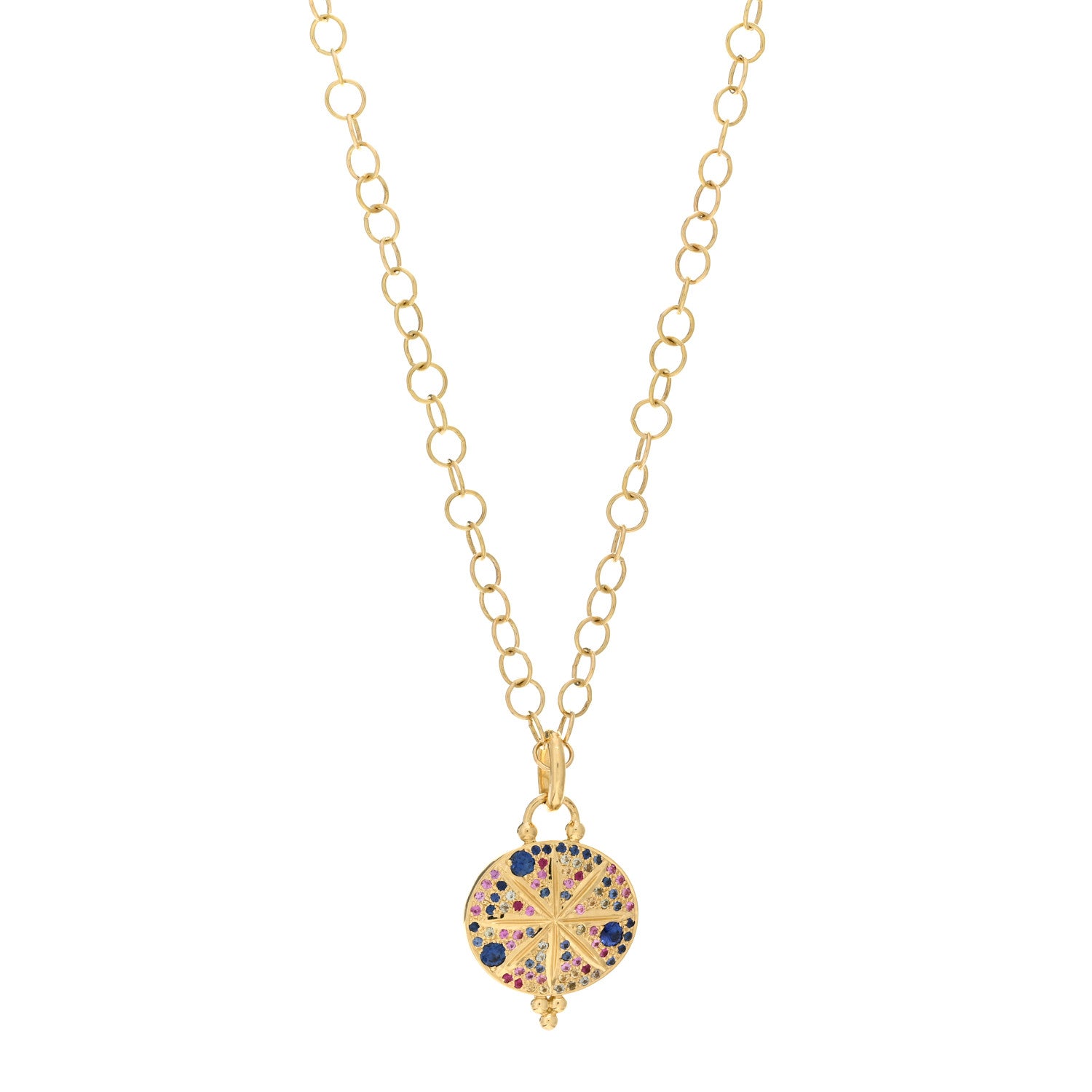 Temple St. Clair 18K Yellow Gold Sapphire Ruby Sorcerer Pendant Necklace 1 of 4