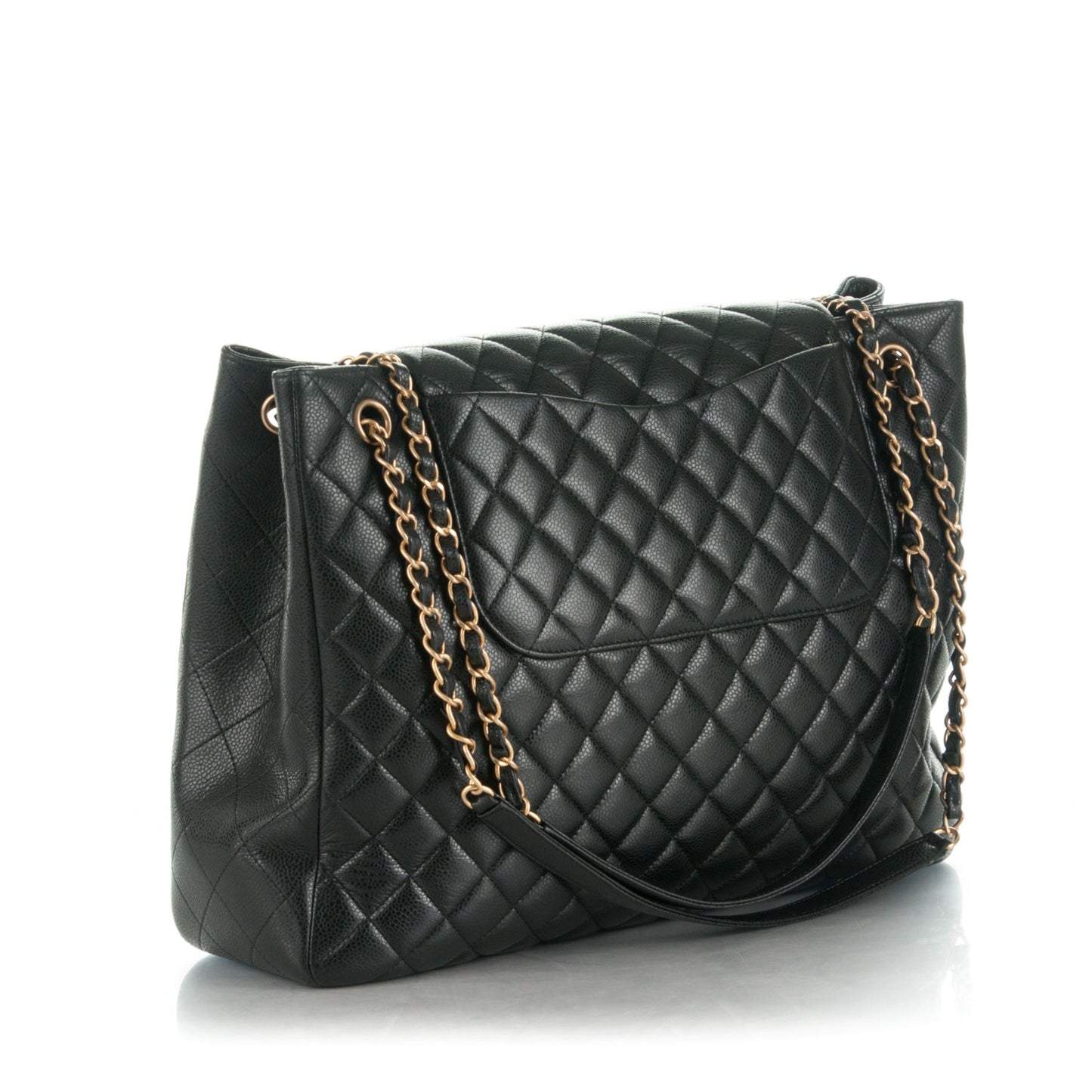Caviar Quilted Flap Tote Black