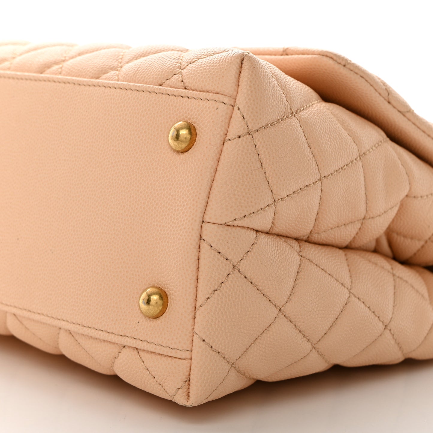 Caviar Quilted Small Coco Handle Flap Beige