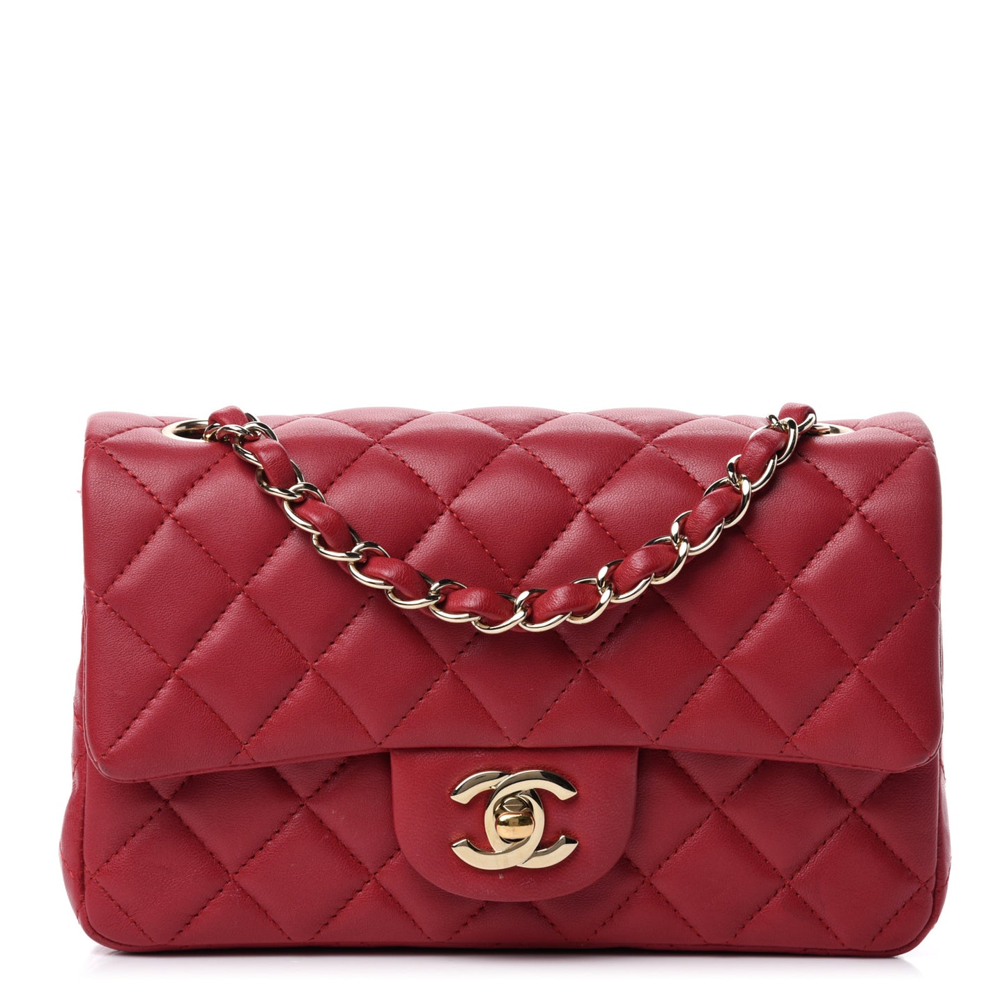 Lambskin Quilted Mini Rectangular Flap Red