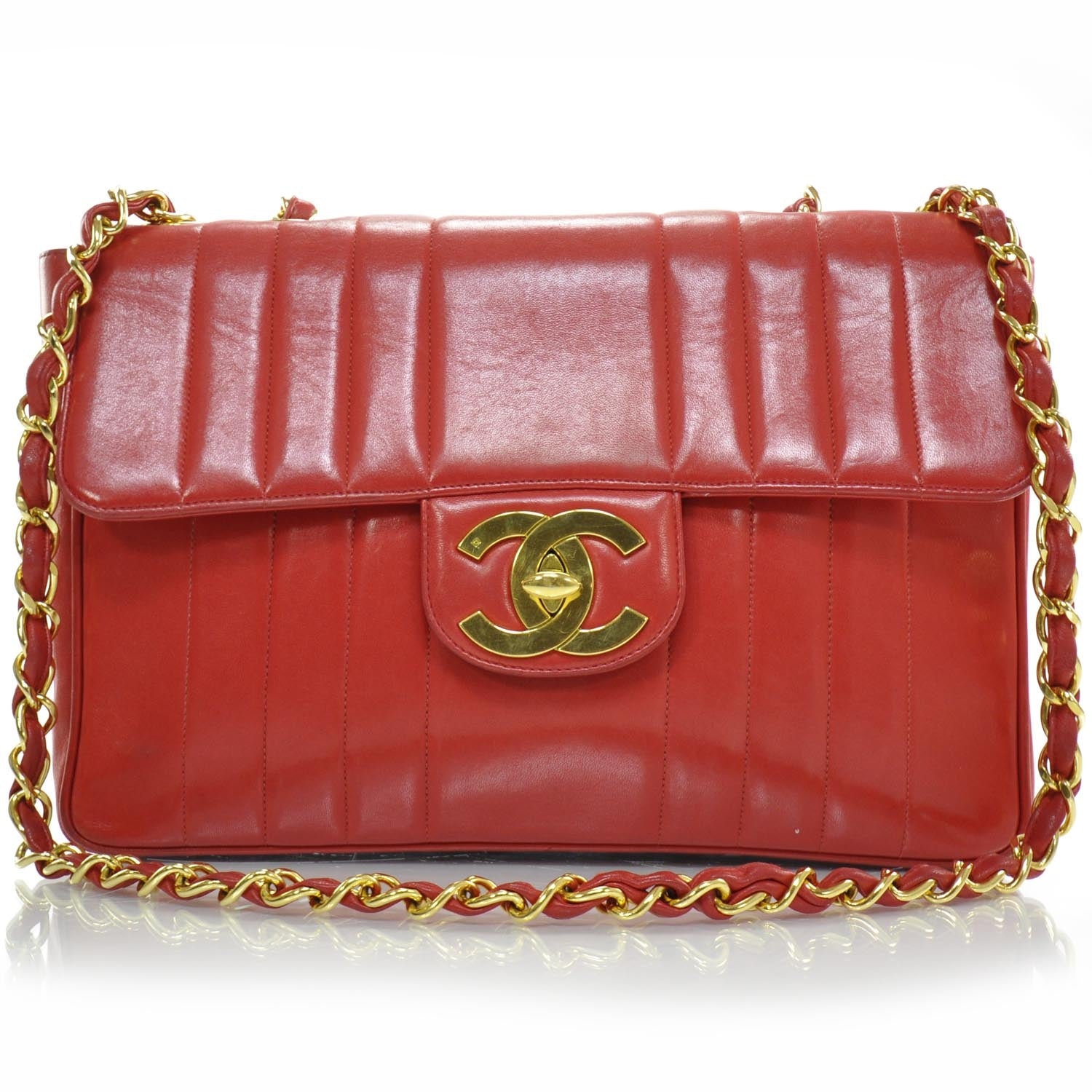 Chanel Lambskin Vertical Quilt Jumbo Flap Red 1 of 11