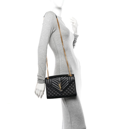 Saint Laurent Grain De Poudre Textured Mixed Matelasse Triquilt Medium Monogram Satchel Black 2 of 12