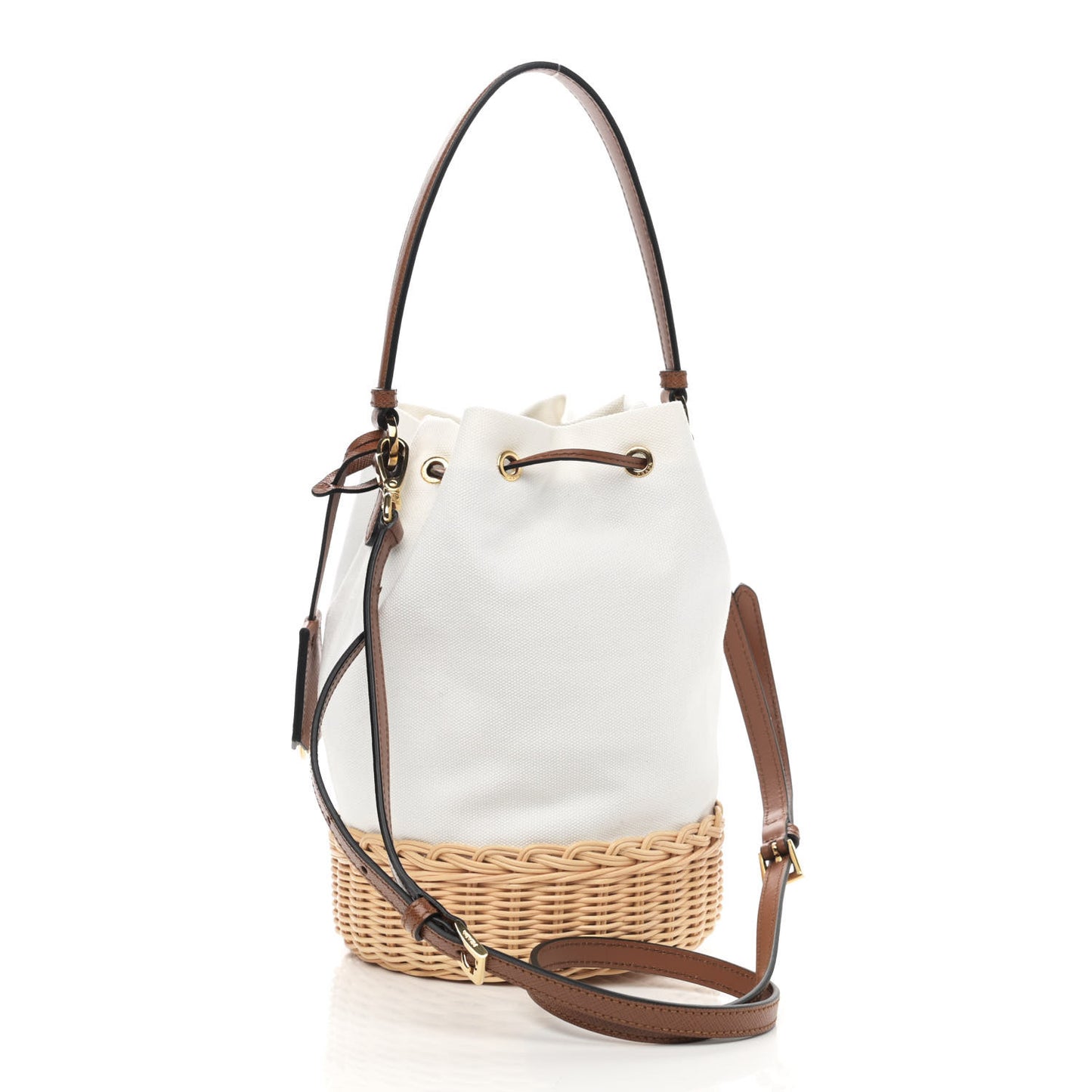 Wicker Canvas Bucket Bag Naturale