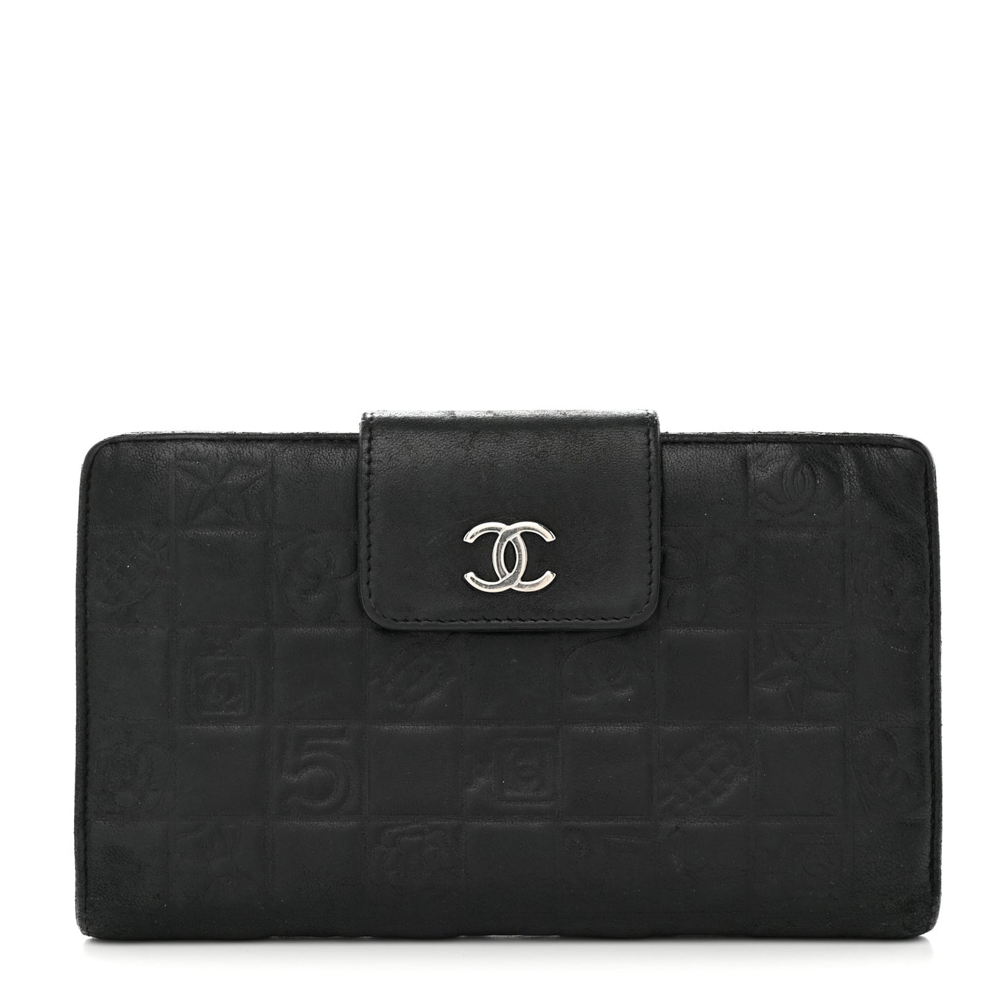 Calfskin Lucky Symbols French Wallet Black